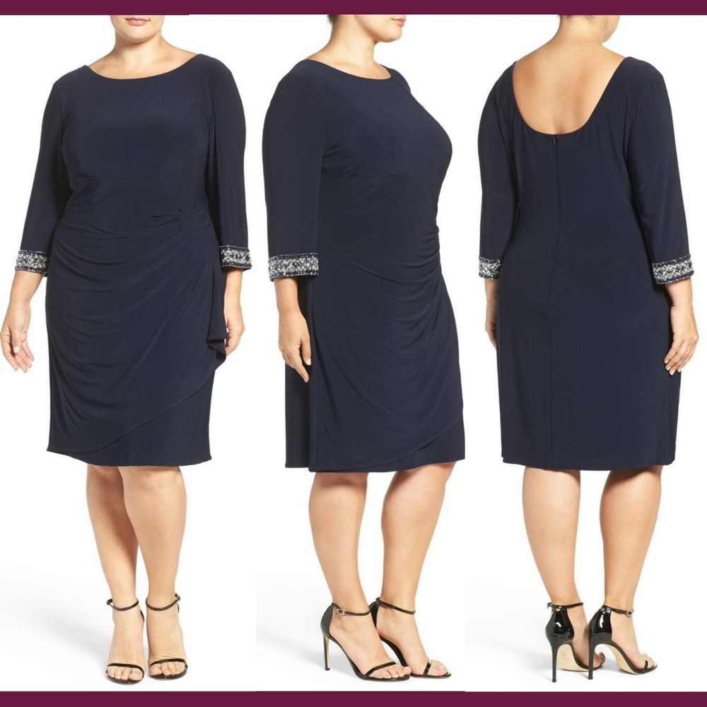 NEW Alex Evenings Embellished 3/4‎ Sleeve Sheath Dress [PLUS SZ 22W ]